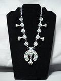Snake Eyes Turquoise Vintage Native American Zuni Sterling Silver Squash Blossom Necklace-Nativo Arts