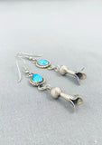 Unique Vintage Native American Navajo Old Kingman Turquoise Silver Squash Blossom Earrings-Nativo Arts
