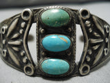 Striking Vintage Native American Navajo Old Mine Turquoise Sterling Silver Bracelet Old-Nativo Arts