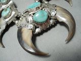 Authentic Bear Vintage Native American Navajo Turquoise Sterling Squash Blossom Necklace-Nativo Arts