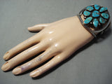Towering Vintage Native American Navajo Turquoise Cluster Sterling Silver Bracelet Old-Nativo Arts