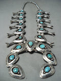 Huge 246 Gram Vintage Native American Navajo Turquoise Sterling Silver Squash Blossom Necklace-Nativo Arts