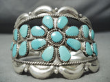 Flowers Of Turquoise Vintage Native American Navajo Repoussed Sterling Silver Bracelet-Nativo Arts