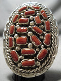 Impressive Navajo Coral Cluster Sterling Silver Ring Native American-Nativo Arts