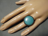 Huge Heavy Detailed Vintage Native American Navajo Men's Turquoise Sterling Silver Ring-Nativo Arts
