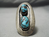 One Of The Biggest Vintage Native American Navajo Bisbee Turquoise Sterling Silver Ring-Nativo Arts