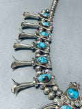 Bisbee Turquoise Vintage Native American Navajo Sterling Silver Squash Blossom Necklace-Nativo Arts