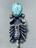 Signed San Felipe Old Kingman Turquoise Sterling Silver Scorpion Ring-Nativo Arts