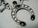 Women's Vintage Native American Navajo Jet Sterling Silver Squash Blossom Necklace-Nativo Arts