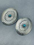 Pl Begay Vintage Native American Navajo Blue Gem Turquoise Sterling Silver Earrings-Nativo Arts