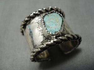One Of The Oldest Vintage Native American Navajo Turquoise Sterling Silver Adjustable Ring-Nativo Arts