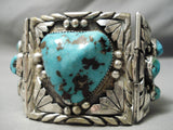 One Of Biggest Best Vintage Native American Navajo Turquoise Sterling Silver Link Bracelet-Nativo Arts