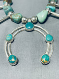 Amazing Green Turquoise Vintage Native American Navajo Sterling Silver Squash Blossom Necklace-Nativo Arts
