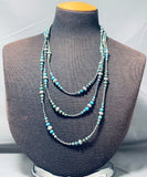 One Of The Most Unique Native American Navajo Turquoise Sterling Silver Long Necklace-Nativo Arts