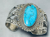 Rare Vintage Native American Navajo Blue Diamond Turquoise Sterling Silver Bracelet-Nativo Arts