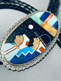 Top Five Inlayers Native American Navajo Turquoise Sterling Silver Bolo Tie-Nativo Arts