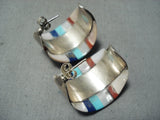 Native American Women's Vintage Navajo Turquoise Inlay Sterling Silver Earrings-Nativo Arts