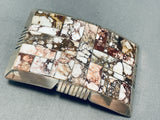 Heavy Thick Vintage Native American Navajo Agate Sterling Silver Inlay Buckle-Nativo Arts