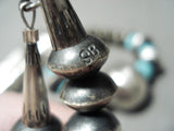 Signed Huge Tubule Native American Navajo Turquoise Sterling Silver Necklace-Nativo Arts