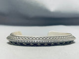 Sub Micro Hand Detailed Native American Navajo Sterling Silver Thick Bracelet Cuff-Nativo Arts