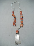 Noteworthy Navajo Apple Coral Sterling Silver Eagle Necklace Native American-Nativo Arts