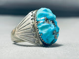 Heavy Vintage Native American Zuni Blue Gem Turquoise Sterling Silver Ring-Nativo Arts