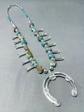 Amazing Green Turquoise Vintage Native American Navajo Sterling Silver Squash Blossom Necklace-Nativo Arts