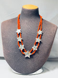 One Of The Most Unique Native American Kewa Coral Turquoise Inlay Sterling Silver Necklace-Nativo Arts