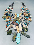 Native American One Of The Best Vintage Navajo Fetish Turquoise Sterling Silver Necklace-Nativo Arts