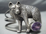 Detailed!! Vintage Native American Navajo Wolf Sterling Silver Amethyst Bracelet Cuff-Nativo Arts