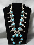 Authentic Vintage Native American Navajo Turquoise Sterling Silver Squash Blossom Necklace-Nativo Arts