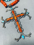 One Of Most Unique Vintage Southwestern Sterling Silver Turquoise Cross Necklace-Nativo Arts