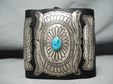 Tremendous Native American Navajo Kingman Turquoise Sterling Silver Bowguard-Nativo Arts