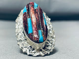 Best Native American Navajo Purple Shell Turquoise Huge Inlay Sterling Silver Ring-Nativo Arts