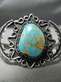 Stunning Vintage Native American Navajo #8 Turquoise Sterling Silver Leaf Bracelet Old-Nativo Arts