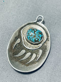 Intense Turquoise Vintage Native American Navajo Badger Paw Sterling Silver Pendant-Nativo Arts