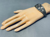 Intricately Detailed Vintage Native American Navajo Sterling Silver Leaf Bracelet Cuff-Nativo Arts