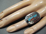 Native American Extreme Detail Zuni Edaaki Bluejay Turquoise Sterling Silver Ring-Nativo Arts