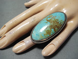 Enormous Vintage Native American Navajo Pilot Mountain Turquoise Sterling Silver Ring Old-Nativo Arts