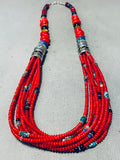 Authentic Singer Coral Native American Navajo Sterling Silver Turquoise Necklace-Nativo Arts