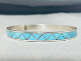 Dramatic Vintage Native American Zuni Blue Gem Turquoise Sterling Silver Bangle Bracelet Signed-Nativo Arts