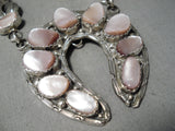 Stunning Vintage Native American Navajo Pink Shell Sterling Silver Necklace Old-Nativo Arts