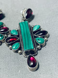 Dazzling Vintage Native American Navajo Garnet Malachite Sterling Silver Earrings-Nativo Arts