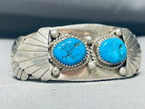 Sturdy Vintage Native American Navajo Two Turquoise Sterling Silver Shield Bracelet-Nativo Arts