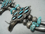Women's Vintage Native American Navajo Needle Turquoise Sterling Silver Squash Blossom Necklace-Nativo Arts