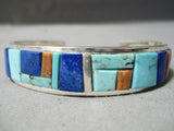 Colorful Native American Navajo Inlay Turquoise Lapis Coral Sterling Silver Bracelet-Nativo Arts