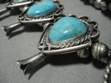 Important Vintage Native American Navajo #8 Turquoise Sterling Silver Squash Blossom Necklace-Nativo Arts