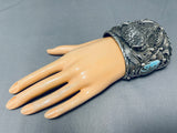 Native American Over 200 Grams Buffalo Turquoise Sterling Silver Bracelet-Nativo Arts