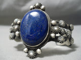 Heavy Thick Vintage Native American Navajo Lapis Sterling Silver Repoussed Bracelet-Nativo Arts