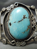 Opulent Vintage Native American Navajo Domed Earth Blue Turquoise Sterling Silver Bracelet Old-Nativo Arts